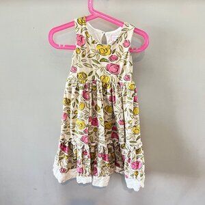 SweetHoney Toddler Girls Floral Tiered Dress 2T Cotton Blend Pink & Yellow Roses